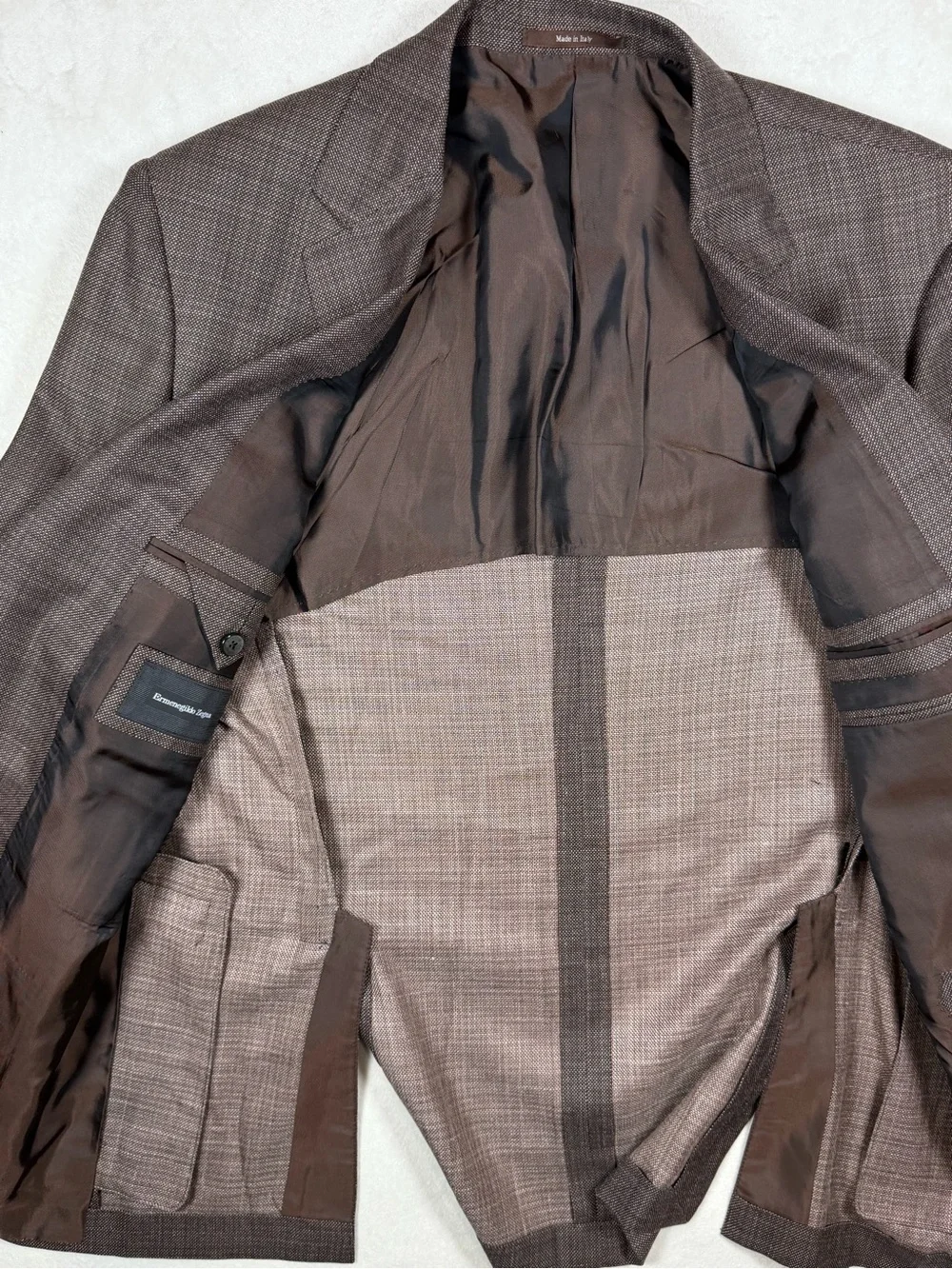 Ermenegildo Zegna Milano Easy 54EU 44R Wool Silk Linen Brown Plaid Sport Coat